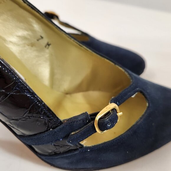 Amante Spain Dark Blue Suede Leather Heel Womens 7M Used With Shoe Bag - Picture 9 of 12